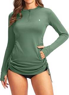 Soothfeel レディース 長袖 UV 日焼け防止 ラッシュガード シャツ UPF 50+ スイムシャツ スイムスーツ トップス 女性用 ジップポケット付き