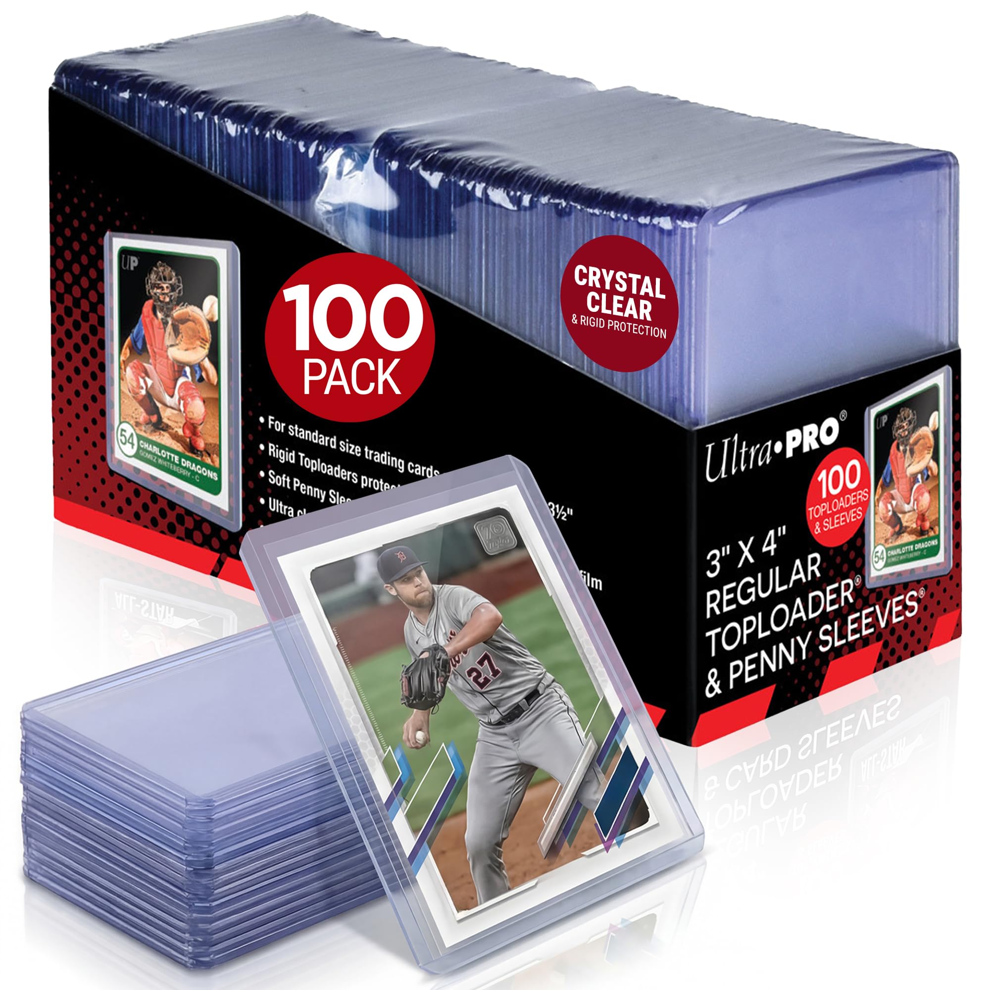 Ultra Pro 3" x 4" Clear Regular Toploader & Card Sleeves Bundle,100 Pack | Soft 