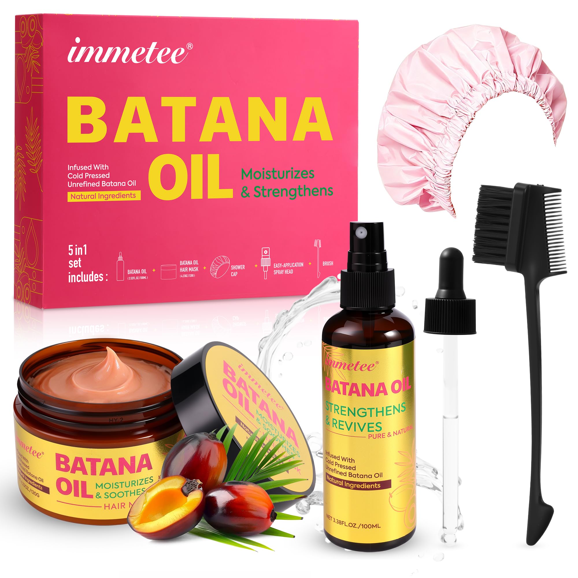immetee Raw Batana Oil Hair Set - Dry & Frizzy Hair Scalp Treatment, Strengthens