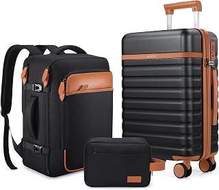 UKEIN Luggage Sets 3Piece, Carry On Luggage 20in Suitcase Set With Backpack | Carry On Suitcase with Spinner Wheels,PC Durable Hardside with TSA Lock,YKK Zippers,22x14x9 Airline Approved For Travel