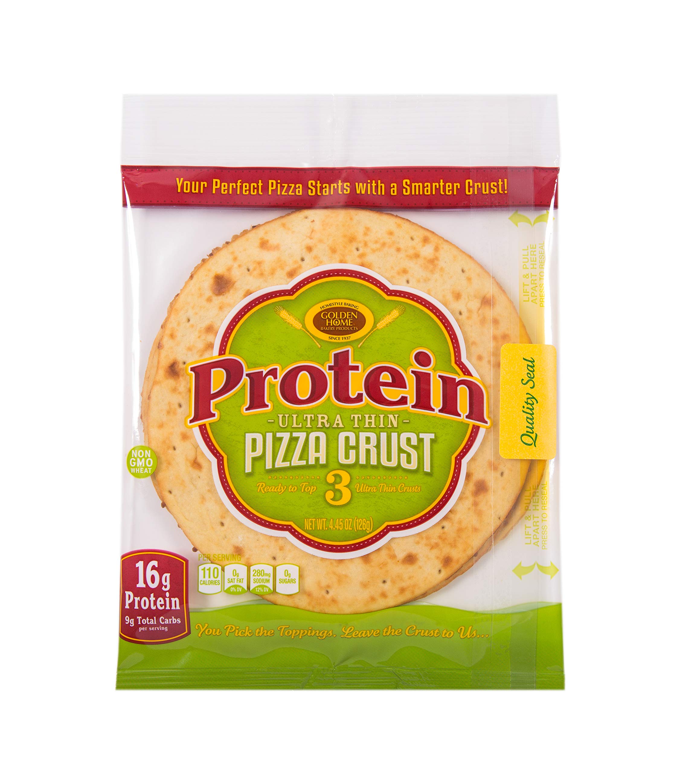 Golden Home Bakery Products Protein Ultra Thin Pizza Crust, 7" (3 Pack)