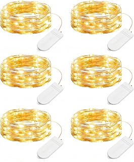 Minetom 6 Pack Battery Operated LED Fairy Lights for Christmas Decor | 20 LED Bulbs, Flexible Silver Wire, Waterproof, Lovely for DIY Crafts Wedding Table Centerpieces Decoration