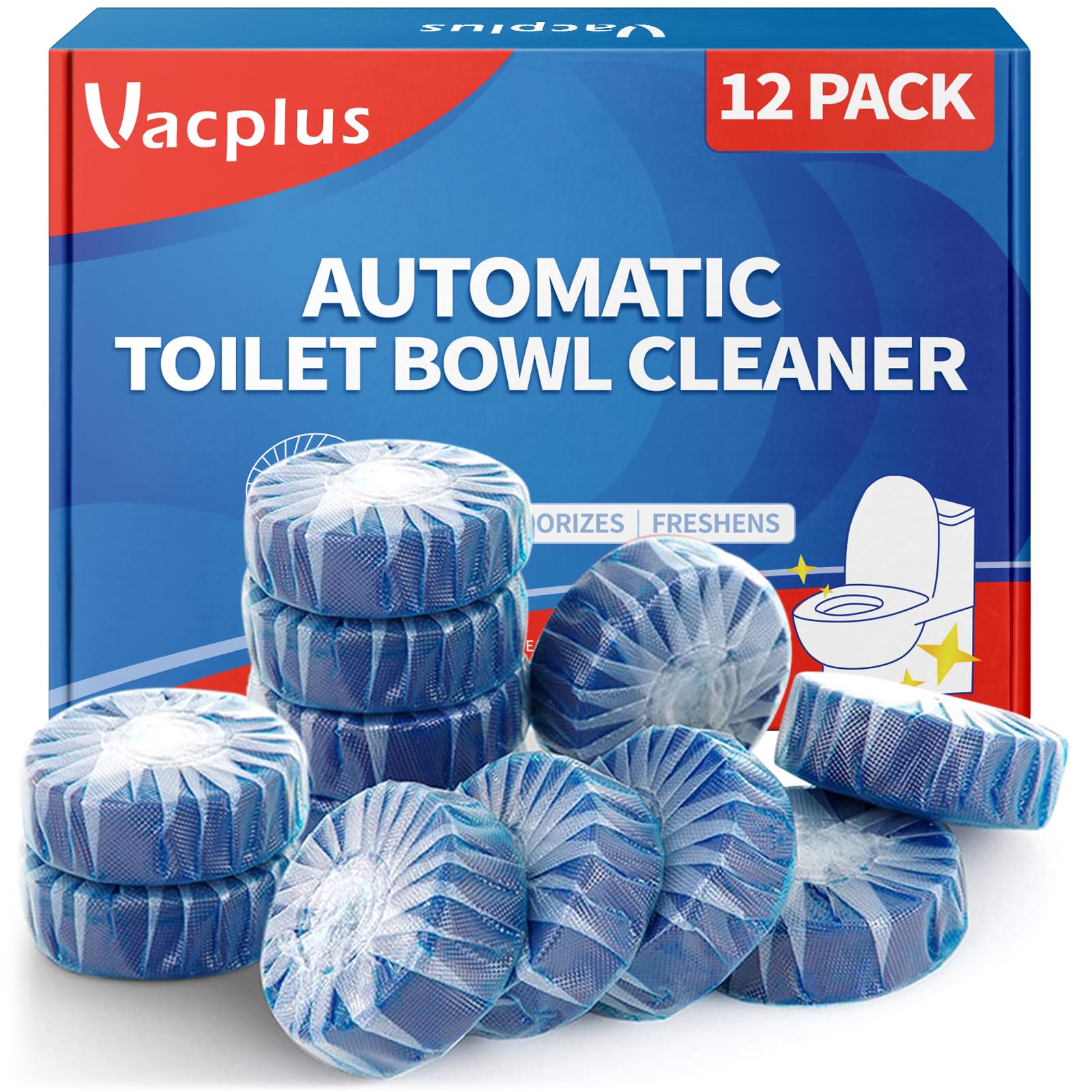 Vacplus Toilet Bowl Cleaner Tablet, Commercial Bathroom Cleaners, 12 Pack | Auto