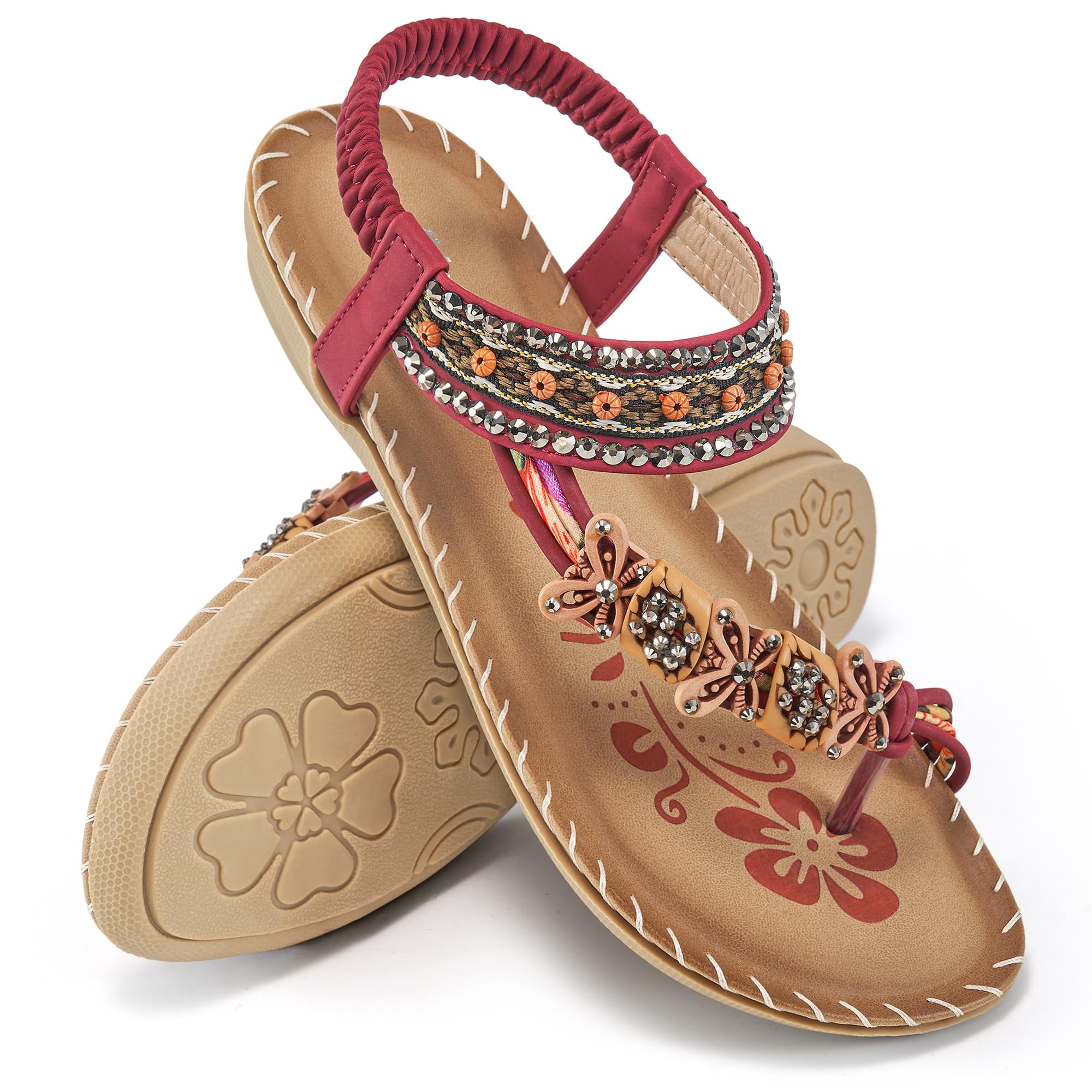 Ablanczoom Flat Sandals for Women Summer: Casual Boho Beaded Toe Ring Dress Shoe