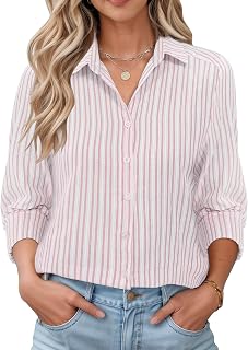 LOMON Womens Long Sleeve Button Down Shirts Casual Loose Fit Cotton Collared Blouses