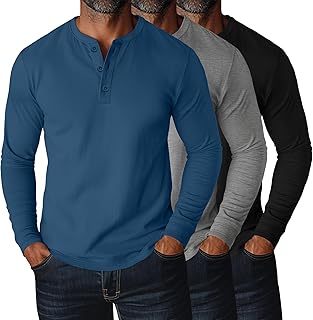 Ficerd 3 Pack Men Big and Tall Shirt Long Sleeve Henley T-Shirts