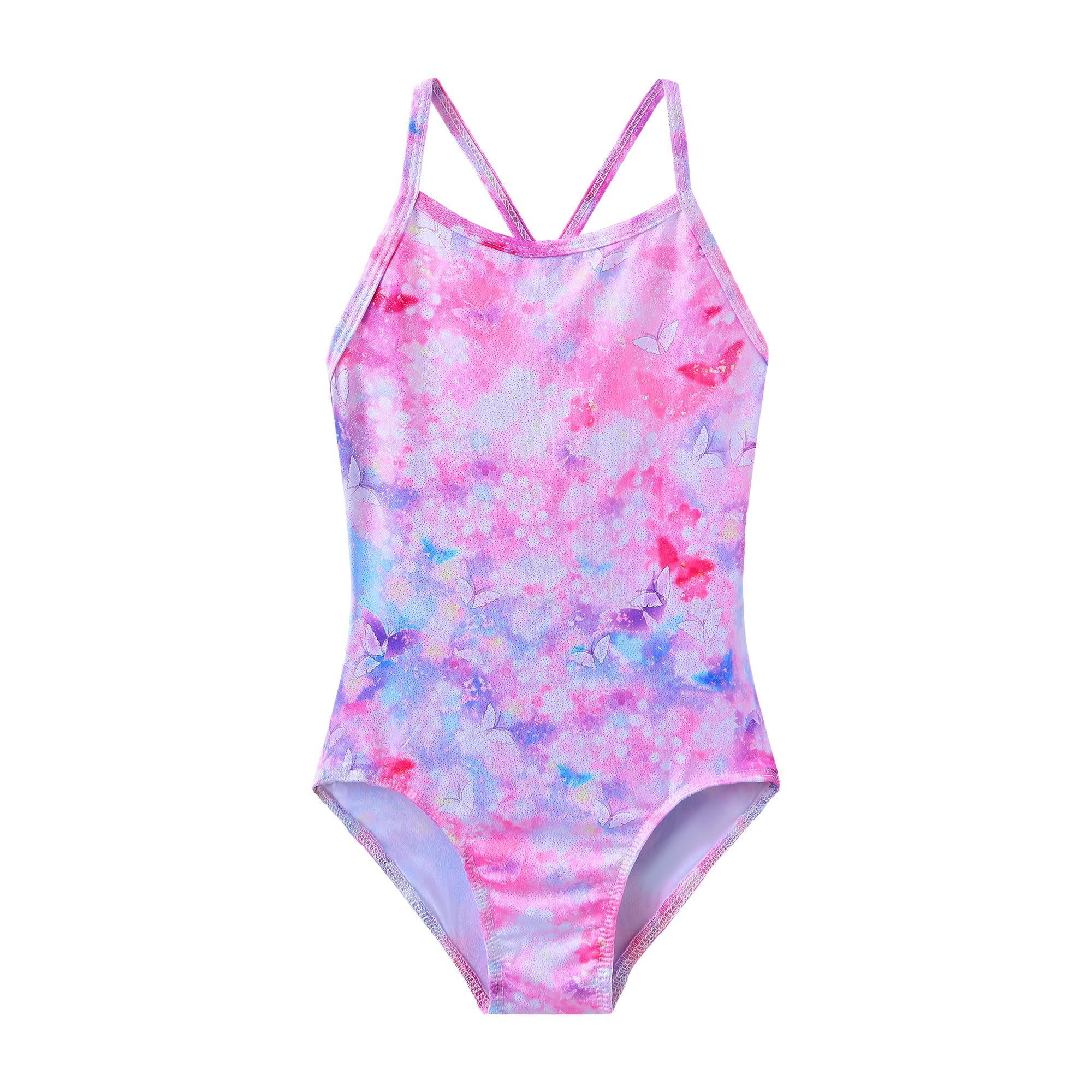Girls Glitter One Piece Swimsuit Cross Back Swimwear Beach Swimsuit with Adjusta
