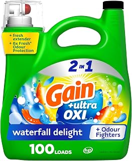 Gain Ultra Oxi Liquid Laundry Detergent, Waterfall Delight Scent, Laundry Detergent Liquid Soap, 100 Loads, 4.25L