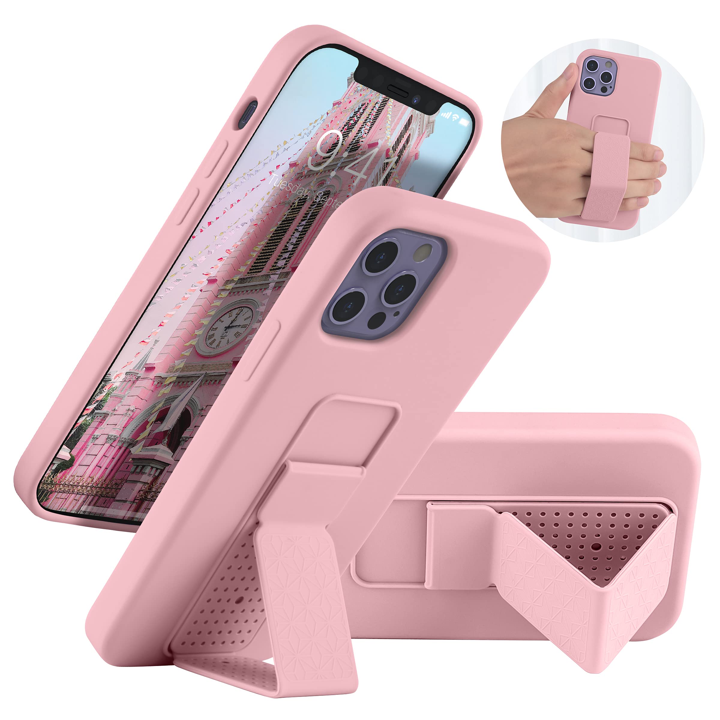 LAUDTEC Silicone Kickstand Case Compatible with iPhone 12/12 Pro, Vertical and H