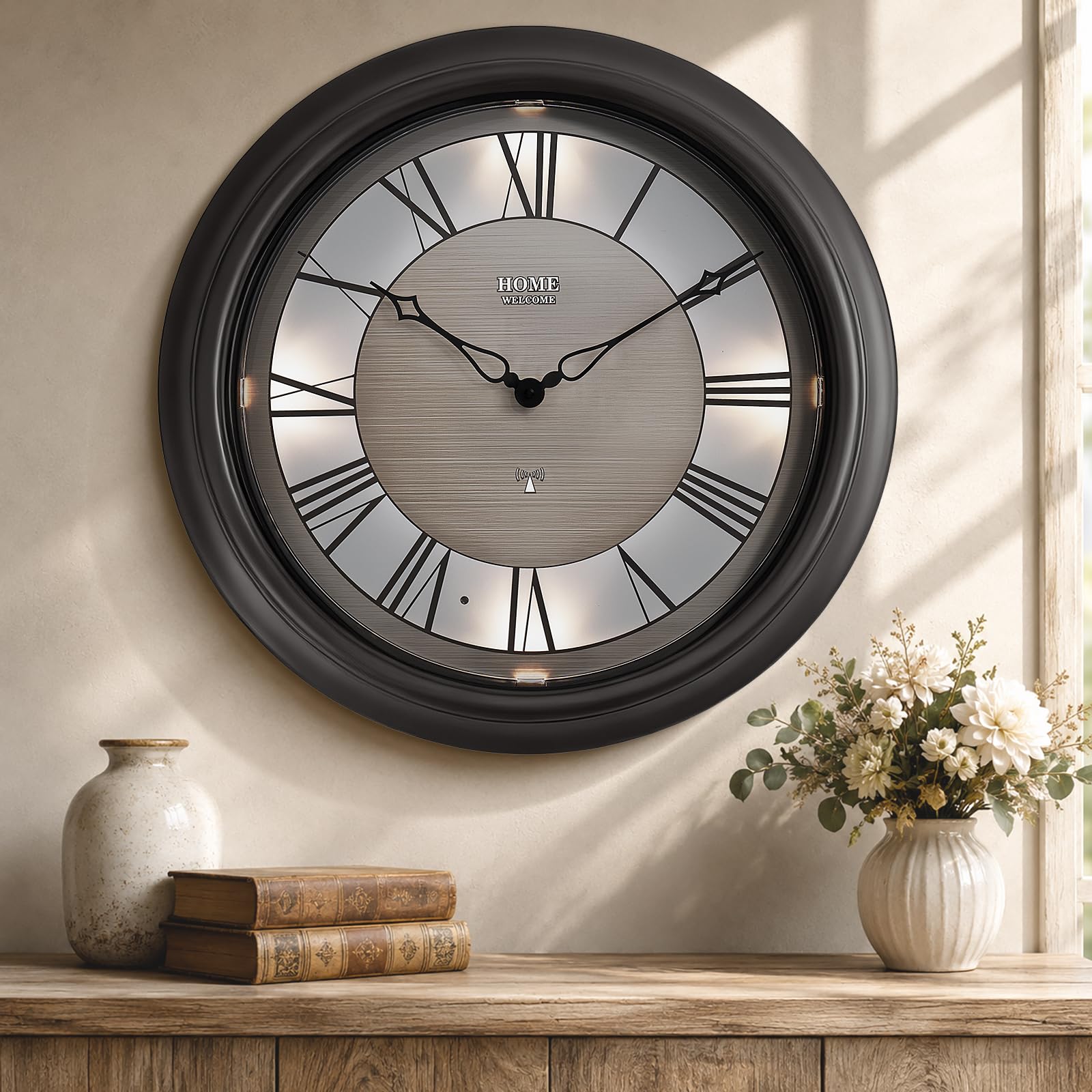 Pytha Sight 18 Inch Illuminated Atomic Roman Outdoor Wall Clocks Waterproof | 18