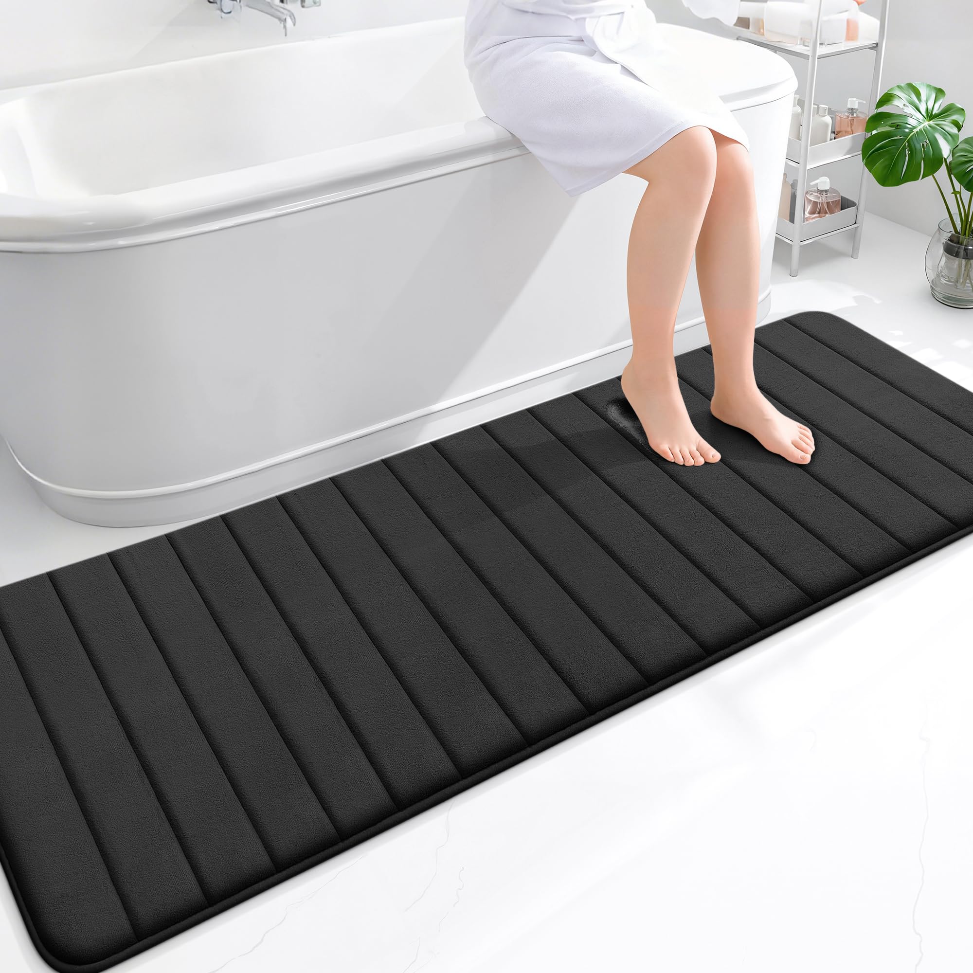 smiry Memory Foam Bath Mat 60 x 180 cm Bathroom Mat Black