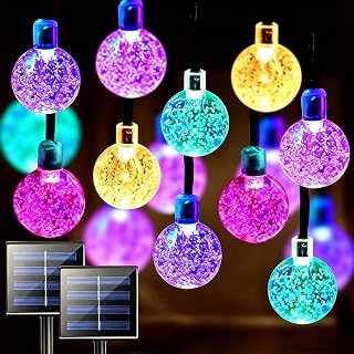 Jedavai Solar String Lights Outdoor 2 Pack 200 Led 80FT Multi-Color Crystal Globe Lights with 8 Lighting Modes, Waterproof Solar Powered Patio Lights for Garden Yard Porch Wedding Party Decoration