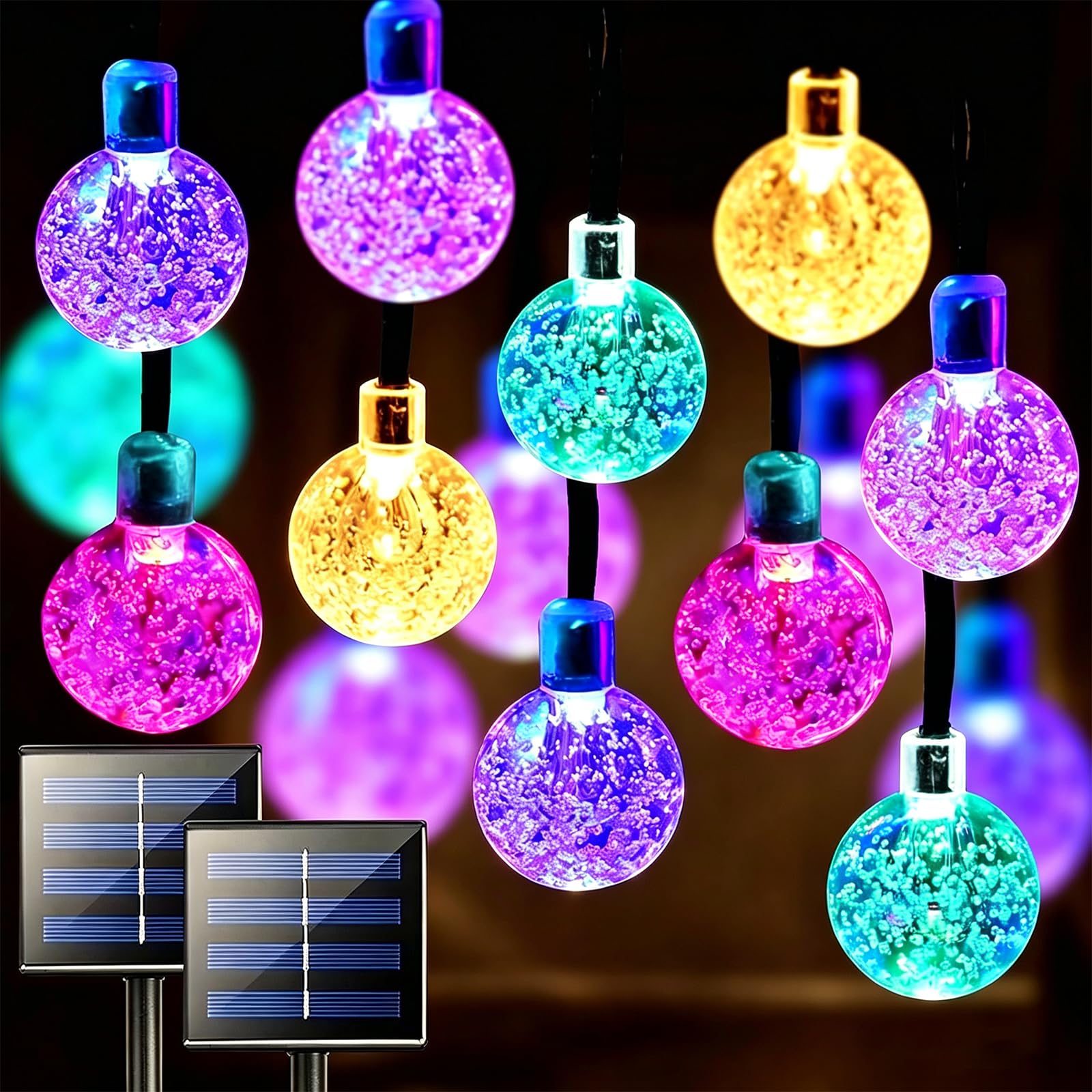 Jedavai Solar String Lights Outdoor 2 Pack 200 Led 80FT Multi-Color Crystal Glob