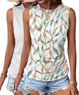 Zeagoo Womens Casual Ruched Tank Tops Crew Neck Tank Tops S-XXL