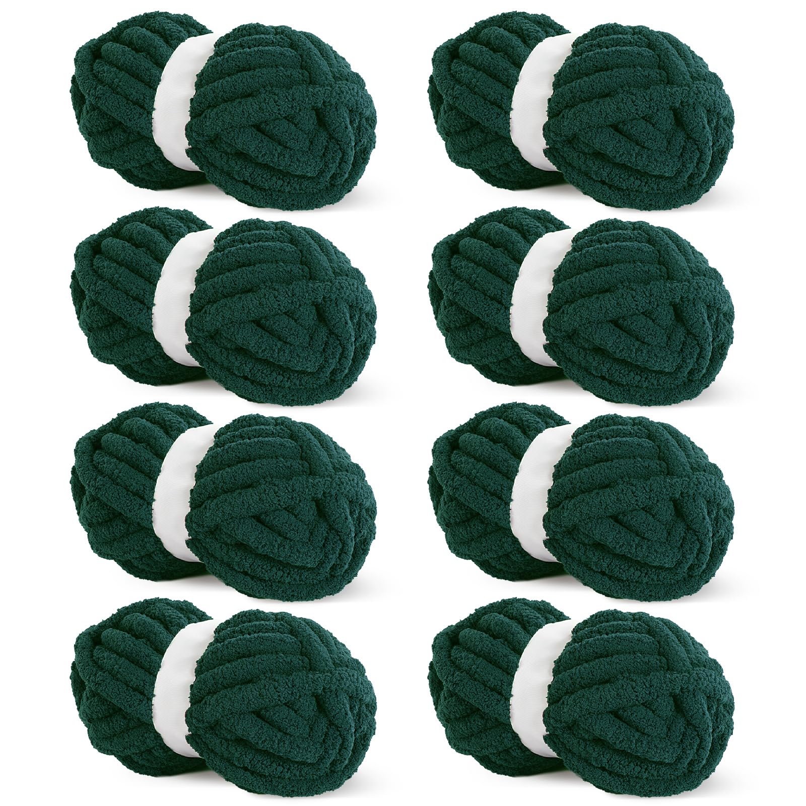 Hombys Dark Green Chunky Chenille Yarn for Crocheting and Knitting, Super Bulky 