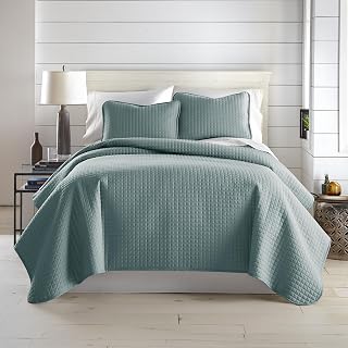 Quilts Queen Size Bedding Set with 2 Quilted Pillow Shams, Steel Blue Quilt