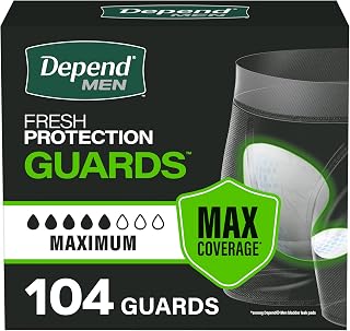 DEPEND MEN MAX ABSORB THIN GUARD 104 | Cup-Shaped, Odourblock, Moisturewick, DRYSHIELD Core, Strong Adhesive, White bladder control pads