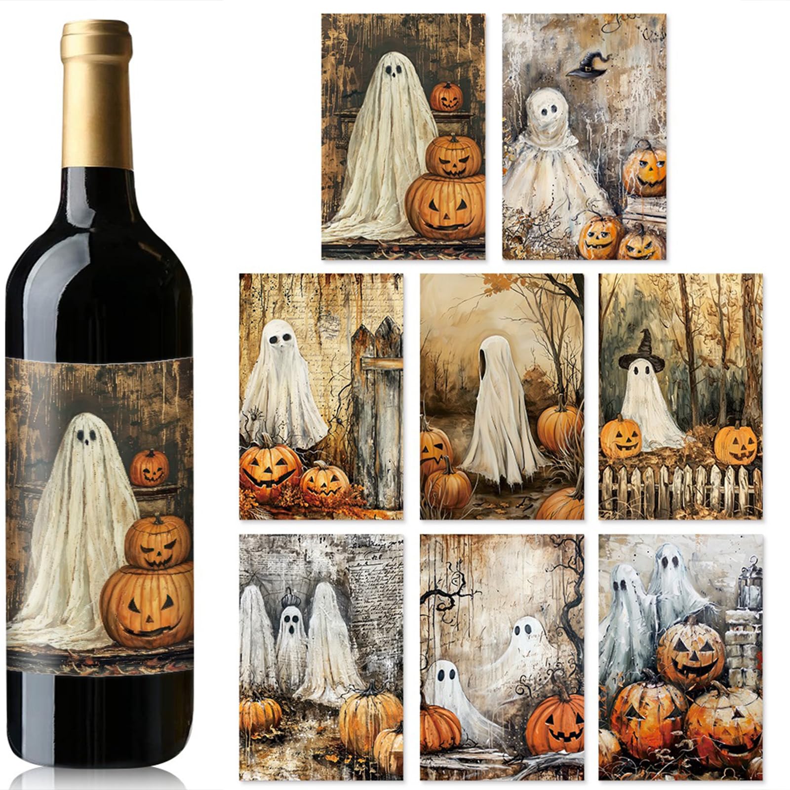 Halloween Wine Bottle Labels Stickers Waterproof Wine Label Sticker Ghost Festiv