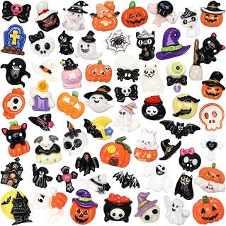 DTOFOOT 60Pcs Halloween Flatback Resin Charms for Slime Crafts Phone Cases | DIY Halloween Craft Supplies, Resin Slime Charms Ornaments, 60 Styles Miniature Embellishments for Scrapbooking Hair Clips