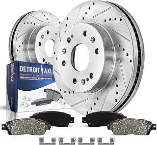 Detroit Axle - Front Brake Kit for Chevy GMC Silverado Suburban Express | Sierra Savana Yukon XL 1500 Cadillac Escalade ESV EXT XTS Drilled &amp; Slotted Brake Rotors Ceramic Brake Pads: 12.99'' inch