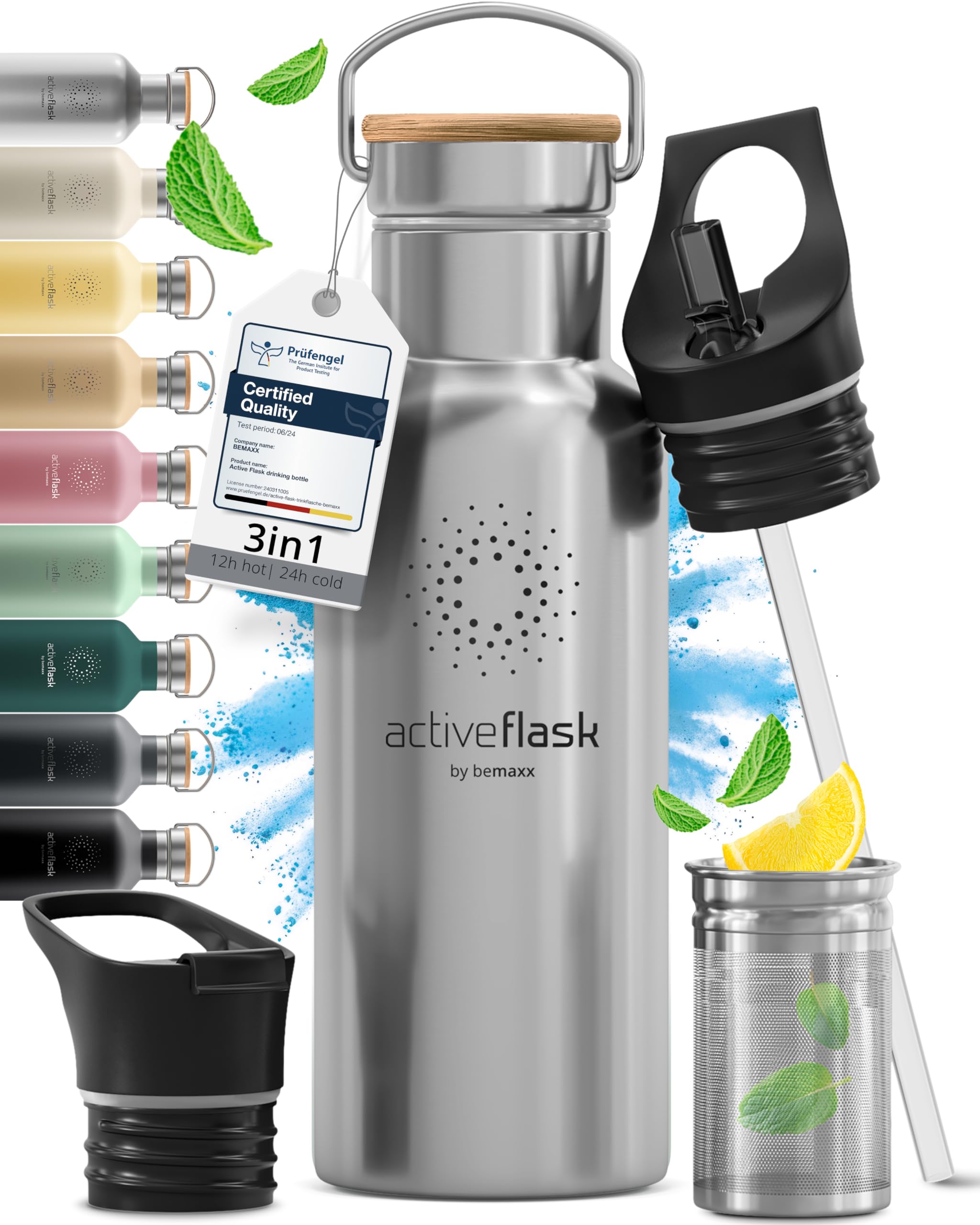 Gourde Inox Isotherme ACTIVE FLASK 1l/500ml sans BPA + Paille (3 Bouchons) | Bou