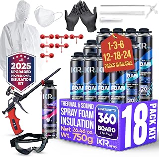 Spray Foam Insulation Kit, Expanding Foam Sealant Spray, 18 Pack x 26.46 oz | High Density Closed Cell Spray Kit for Walls, Attic, Ceiling, Windows, Heat & Sound Control, Energy Saver, Seal Cracks & Gaps