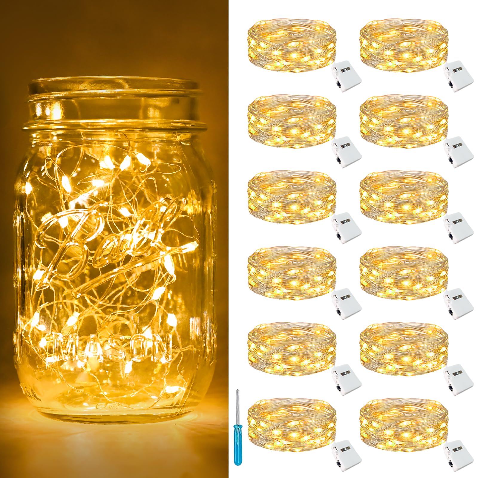 btfarm 12 Pack 3 Modes Fairy Lights Battery Operated, 2M 20LED String Light | Wa