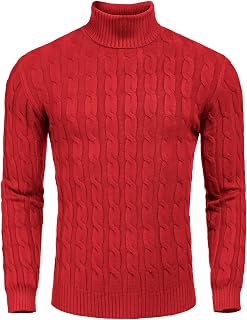 COOFANDY Men's Slim Fit Turtleneck Sweater Casual Twisted Knitted Pullover