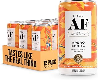 Free AF Apero Spritz Non-Alcoholic Cocktail, 8.4 Oz Cans, 12-Pack | Sparkling Alcohol Alternative with AFTERGLOW Botanical Warmth, Gluten-free, <60 Calories, No Artificial Sweeteners.