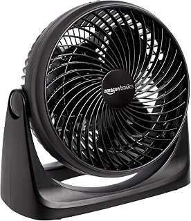 Amazon Basics Air Circulator Desk Fan for Bedroom, Home and Office, 90-Degree Tilt Head, 3 Speed Settings, Cooling, 35 Watts, Black, 11.1"W x 6.3"D x 10.9"H