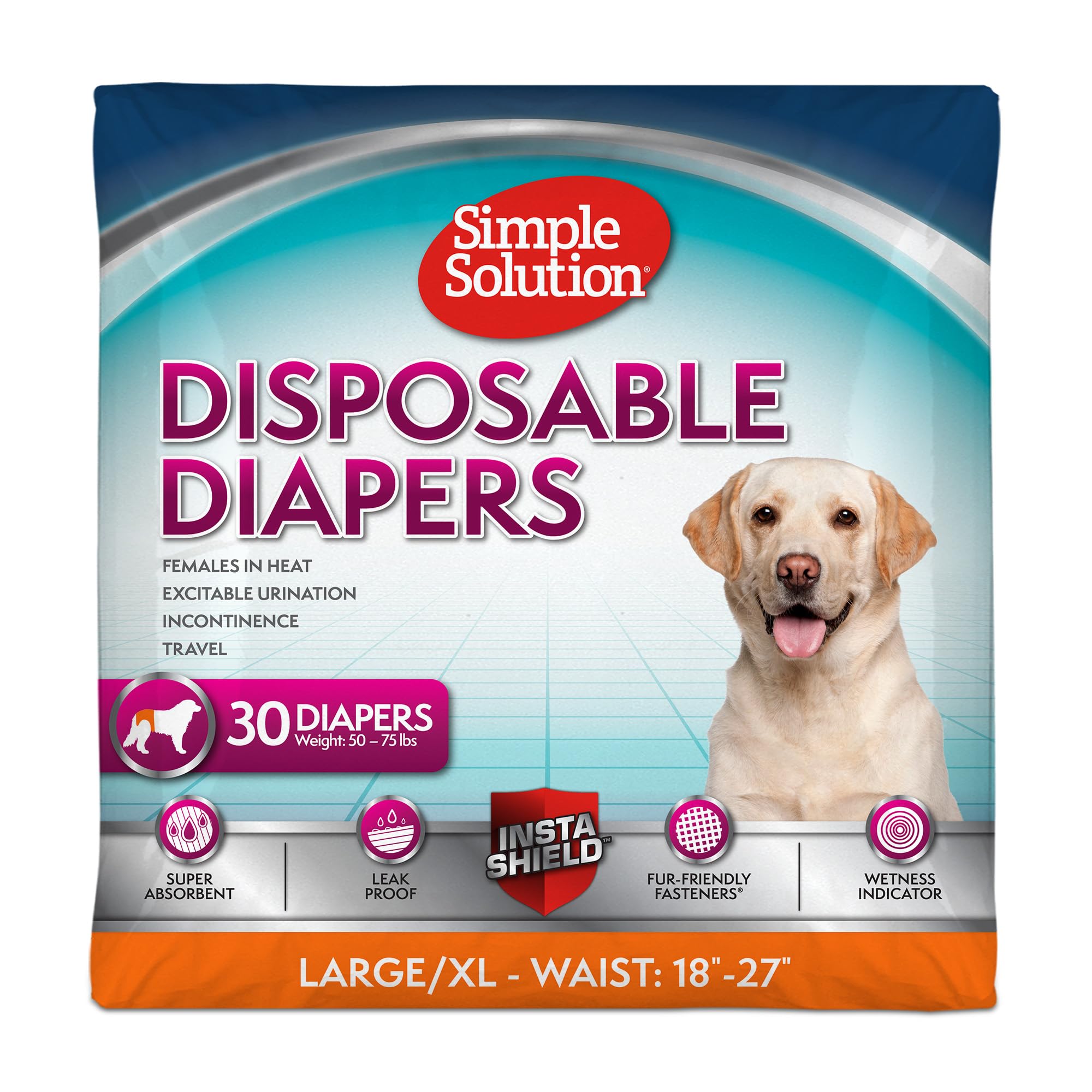 Simple Solution Female Dog Diapers, Disposable Dog Diapers, L/XL, 30 Count | Dog