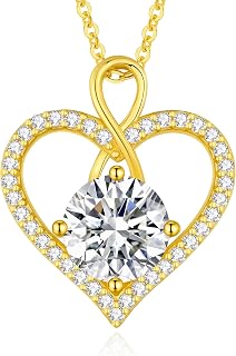 LOUISA SECRET Women's Infinity Heart Necklace Mini Heart Moissanite Round 925 Sterling Silver Valentine's Day Christmas Gift