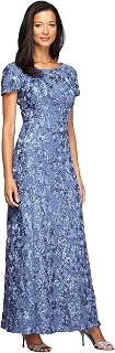 Alex Evenings Women's Long Rosette Mother of The Bride Dress with Short Sleeves