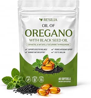 Resilia Softgels with Black Seed Oil – Premium Grade Oregano Oil Capsules for Immune & Digestive Support – Gluten-Free Softgels – Natural Herbal Wellness Supplement (60 Count)