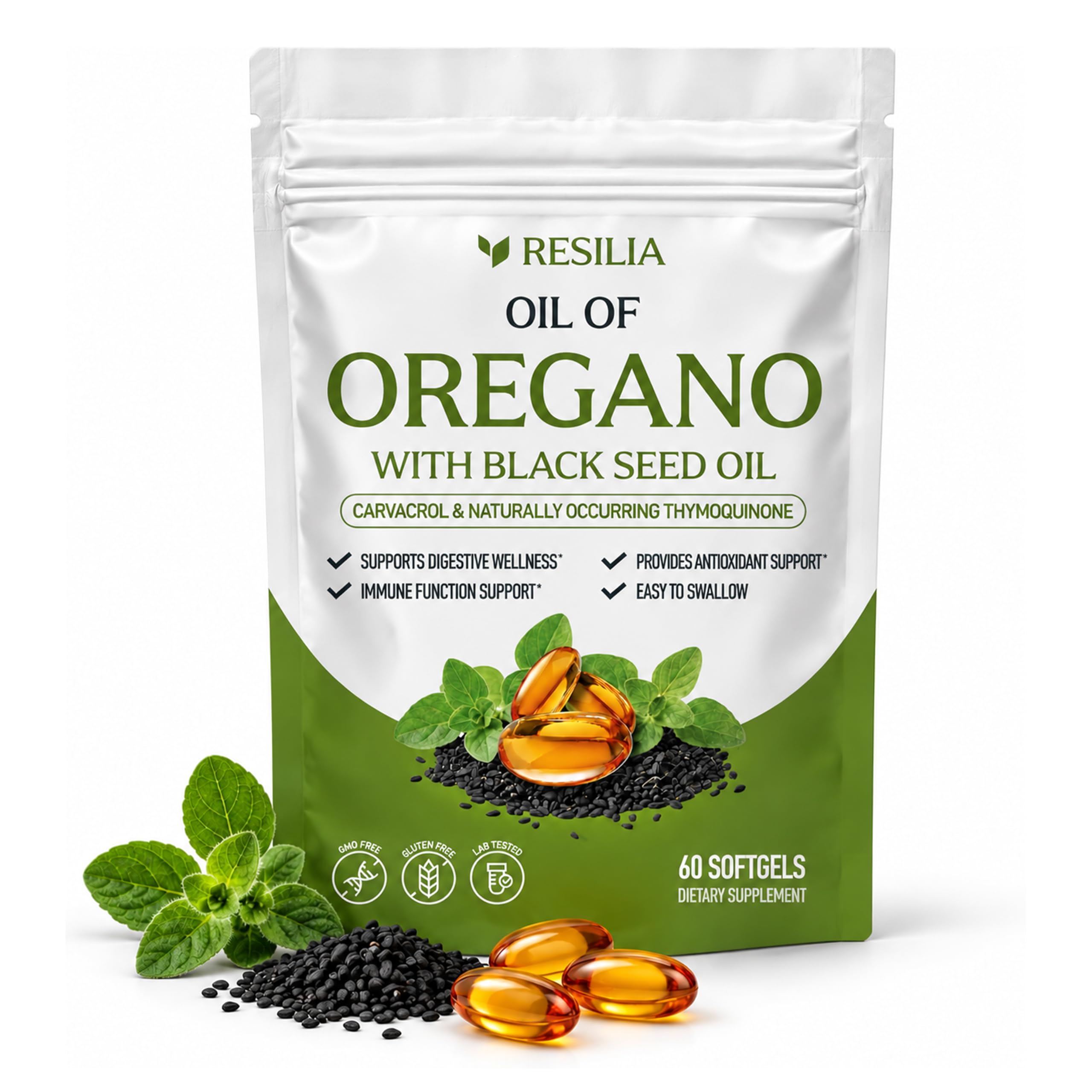 Resilia Softgels with Black Seed Oil – Premium Grade Oregano Oil Capsules for Im