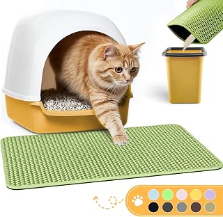 Powools Cat Litter Mat, 23.2 x 14.6 in, Waterproof, Non-Slip, Bright Green