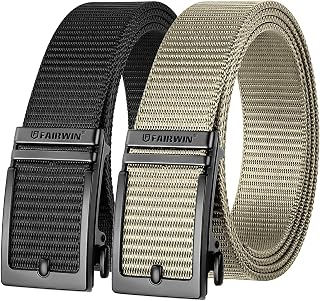 Fairwin Lot de 2 ceintures à cliquet pour homme avec boucle coulissante automatique, Homme, Noir + beige., L(Waist 42"-46")