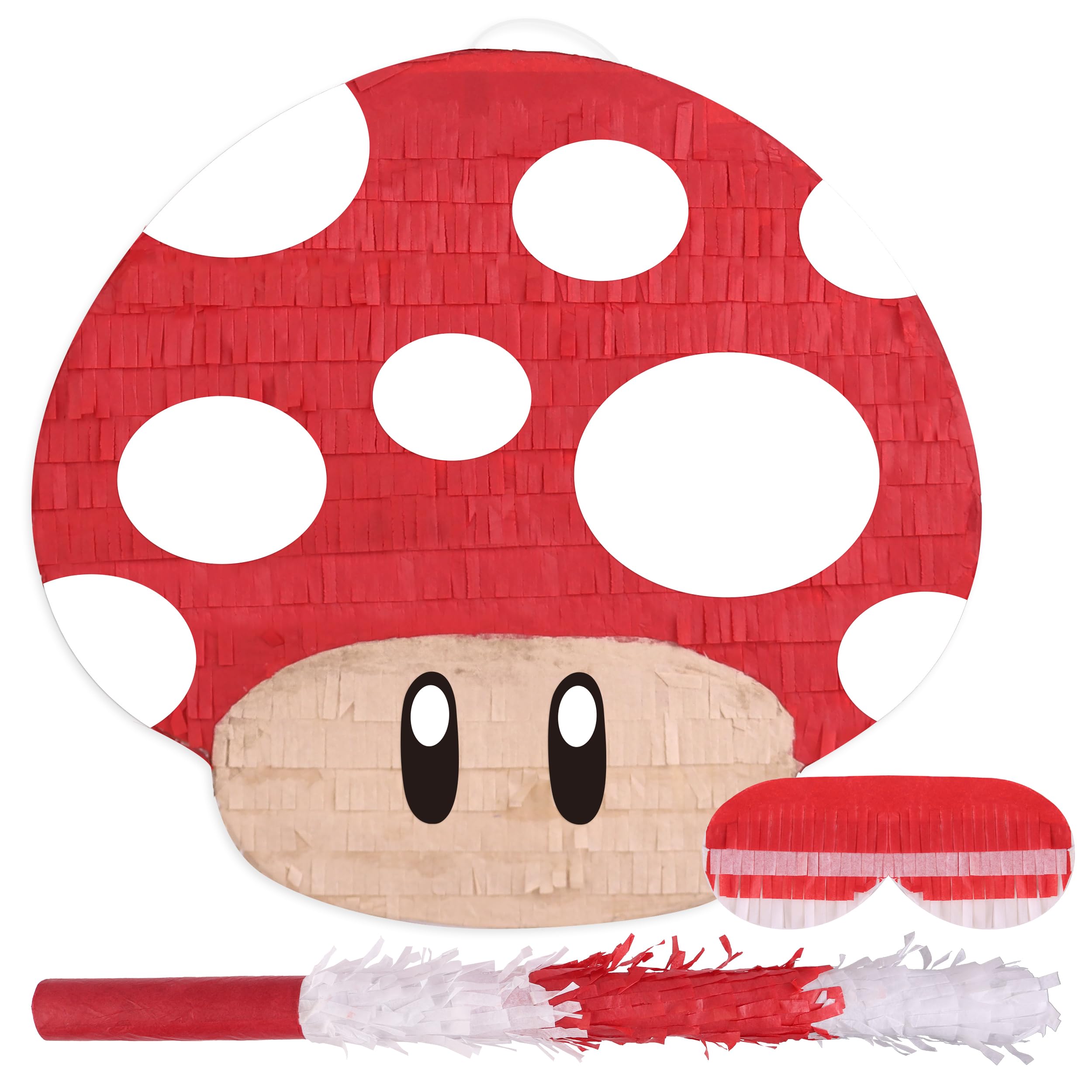 Birchio Mushroom Pinatas Bundle with a Blindfold and a Bat(16.5 x 12 x 3.5 Inche