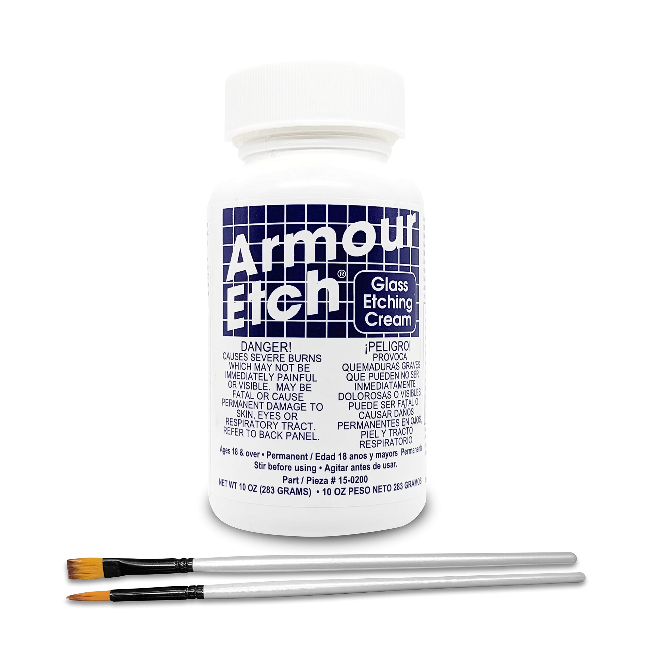 Armour Etch 10 oz Glass Etching Cream Bundle with Moshify Brushes | Works with s