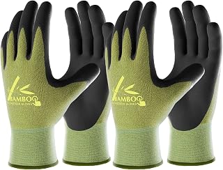 COOLJOB 2 Pairs Green Bamboo Gardening Work Gloves For Men & Women, Medium | Breathable Rubber Coated With Touch Screen, Non Slip Grip For Workers, Gardeners, Drivers