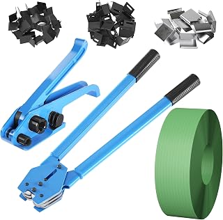 Vteilas Banding Strapping Kit Pallet Packaging Strapping Tool, Strapping Tensioner Tool, Sealing Tool, 400 Plastic Packaging Corner, 400 Metal Seals, and 5/8" x 1770' Polyester (PET) Strapping Roll