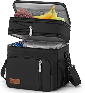 MIYCOO Lunch Bag & Lunch Box for Men Women, Double Deck & Leakproof | Insulated Soft Large Adult Camping Cooler bag for Work, Beach, Picnic, Travel (Black, 15L)