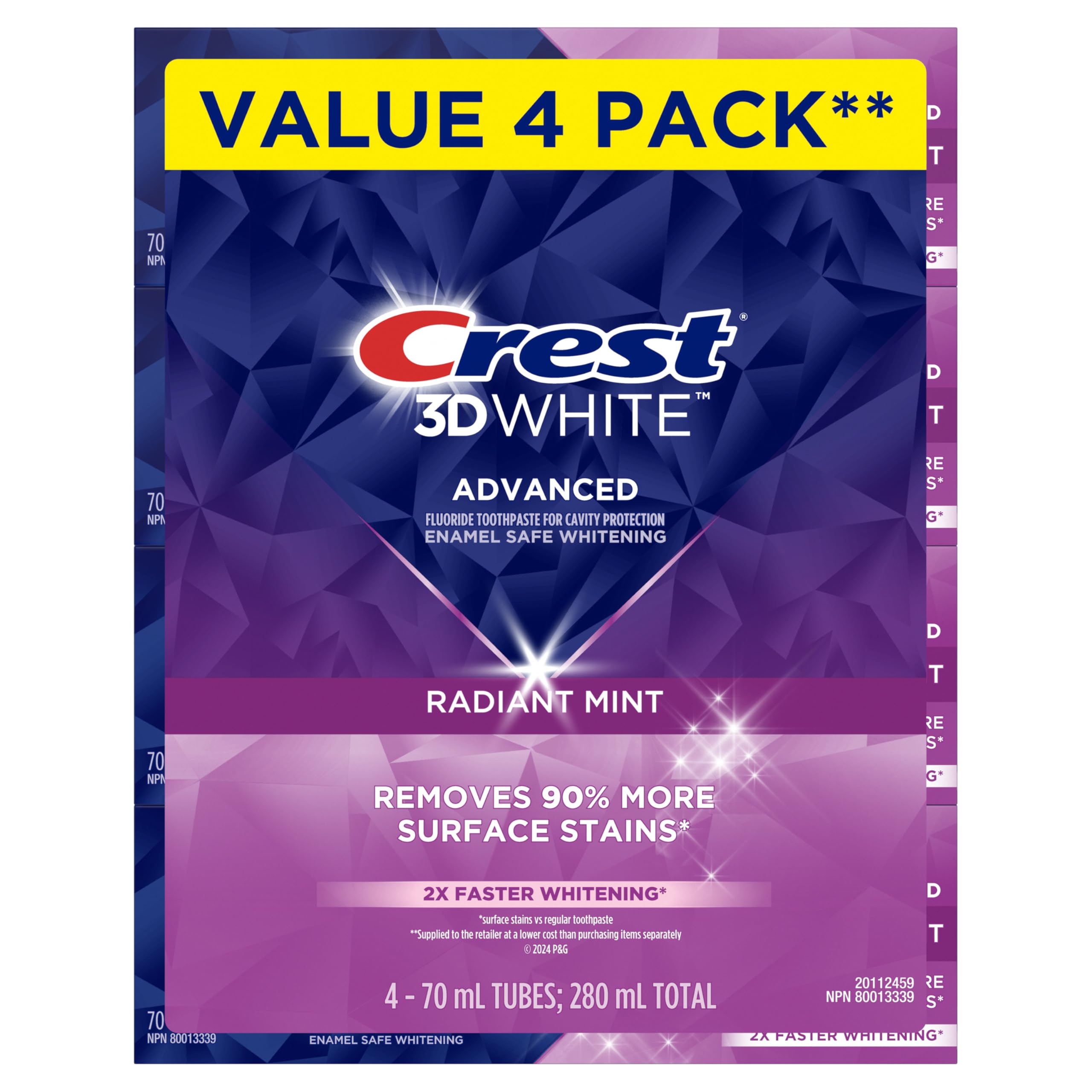 Crest 3D White Advanced Teeth Whitening Toothpaste, Radiant Mint, 70 Ml (Pack of
