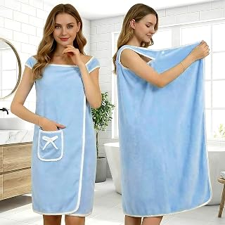 Bath Towel, Soft Quick Dry Absorbent Towel with Bow Pocket, Comfortable for Beach, Spa, Shower and Pool, 52" x 31" (Light Blue)