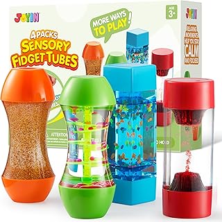 JOYIN 4Pcs Fidget Tubes for Kid, Sensory Toys for Autism, Stress Relief Toy | Liquid Sensory Timer for Autism, Needs, ADHD, Sensory Tubes, Preschool Toys for Autistic Kids Aged 3-5, Gifts for Boys Girls
