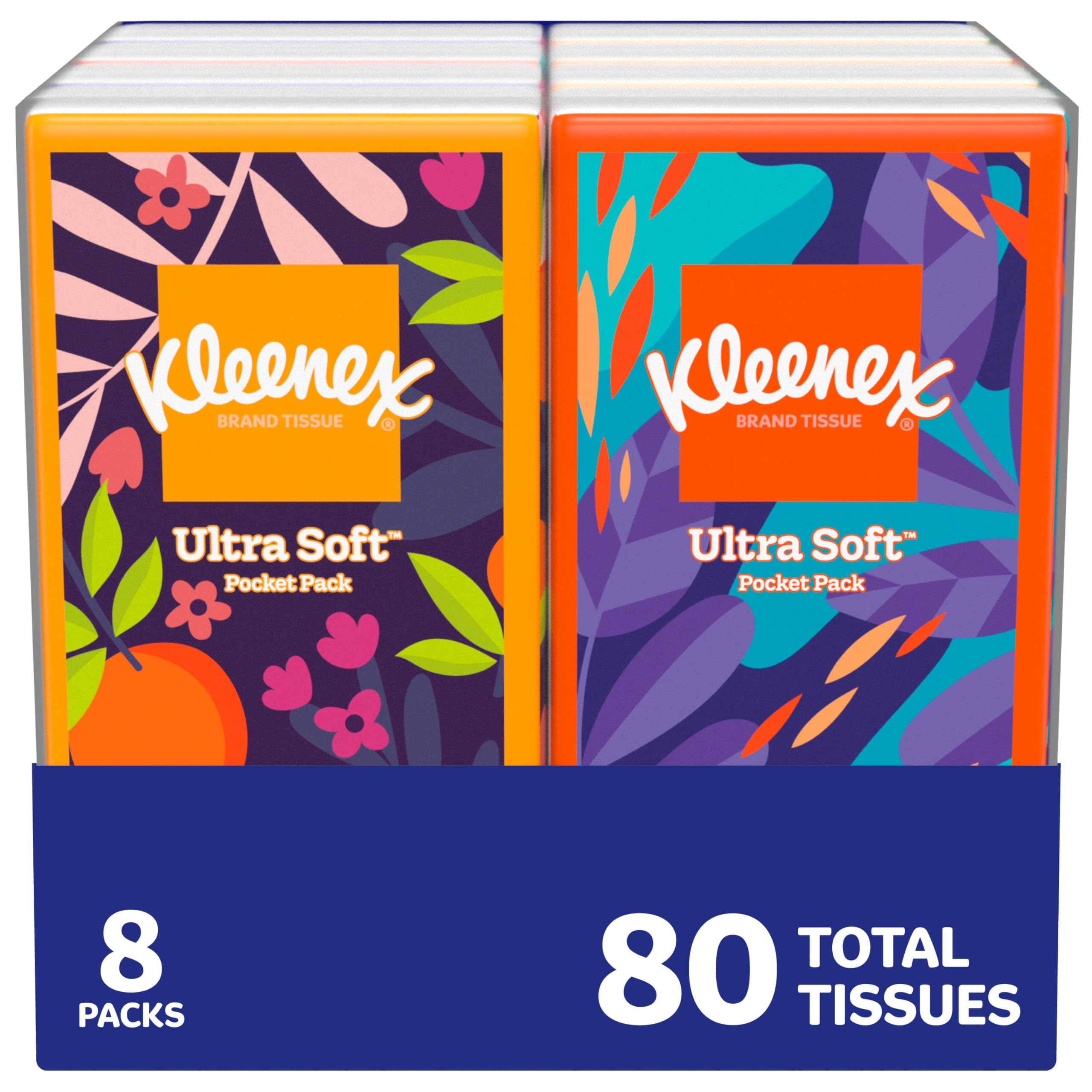Kleenex On-The-Go Facial Tissues, 8 Travel Packs, 10 Tissues per Pack