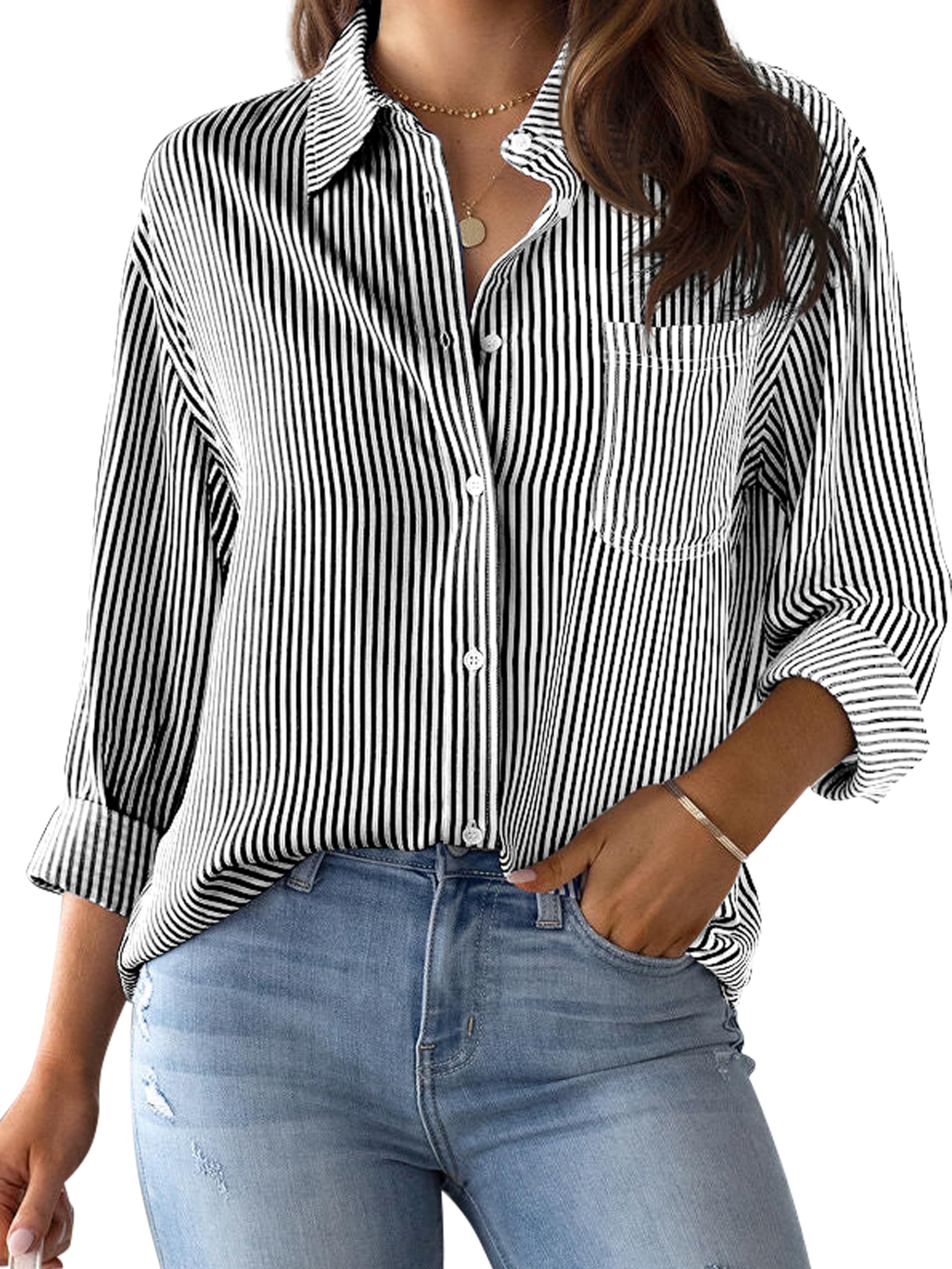 CUNLIN Women's Grade 4 Wrinkle Resistant Long Sleeve Collared Shirts with Pocket