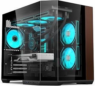 IONZ APEX EMBER- PC Gaming Case, M/ATX Mid Tower, Dual Chamber - Front I/O Type C, Tempered Glass With Wood Panel and 6 ARGB PWM Fans