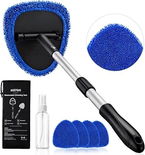AstroAI 21" Extra-Long Windshield Cleaner Tool &amp; Car Interior Detailing Kit | Extendable Handle, 4 Reusable Microfiber Pads, Streak &amp; Lint-free, Auto Glass Wiper Brush for Car &amp; Home, Blue