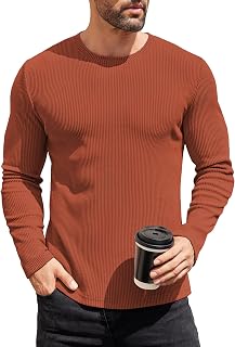 COOFANDY メンズ 長袖 シャツ サーマル Tシャツ スリムフィット クルーネック セーター ニット プルオーバー シャツ
